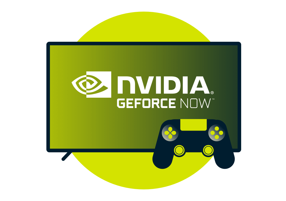 화면의 Nvidia GeForce Now 로고와 컨트롤러