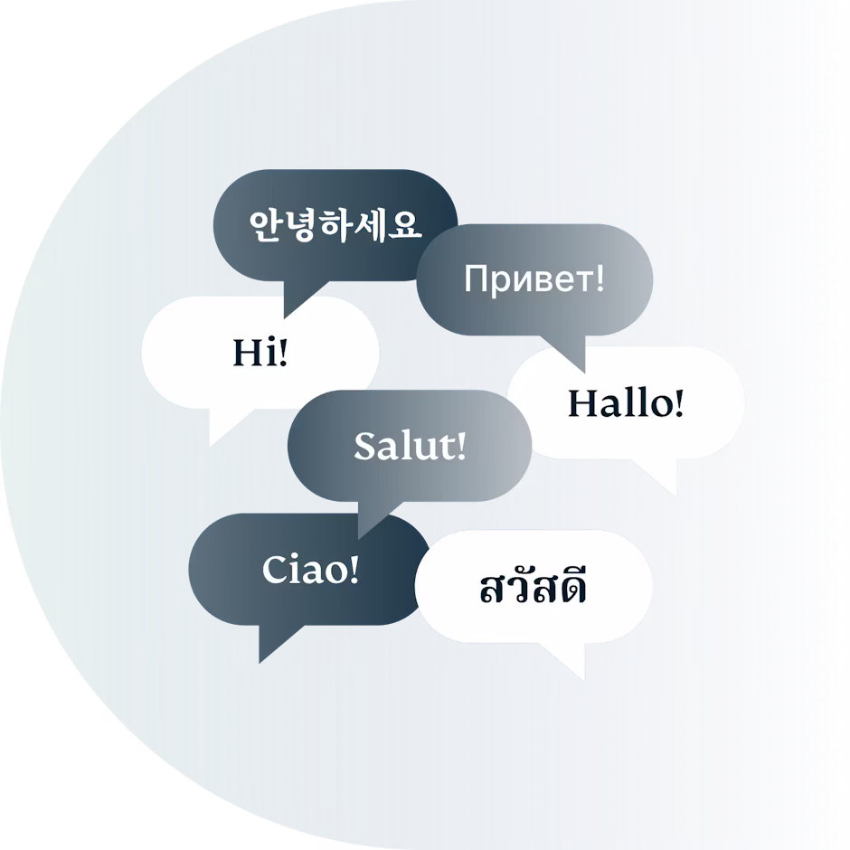 さまざまな外国語の挨拶が入った吹き出し。